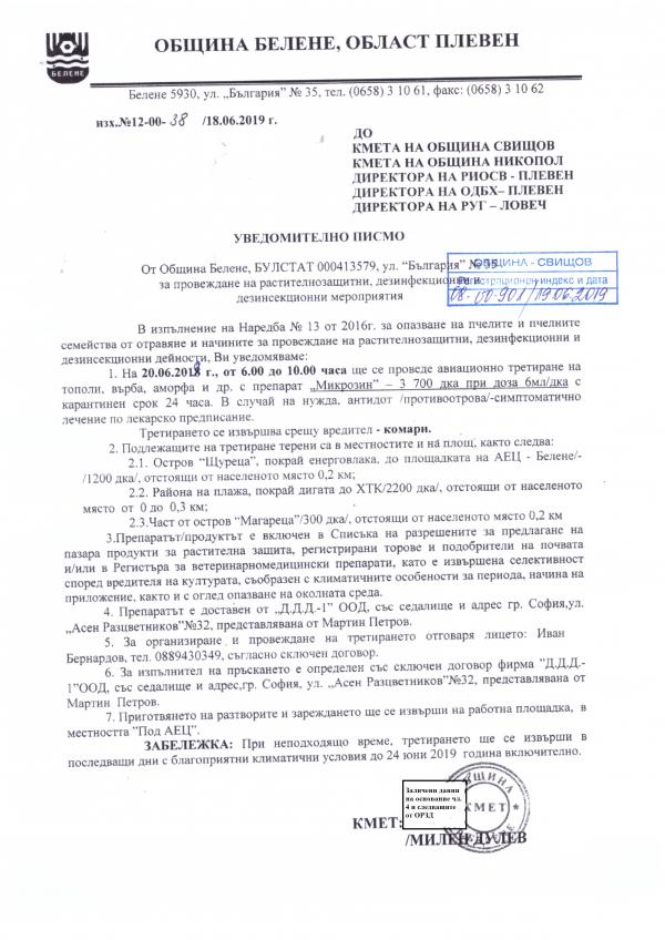 УВЕДОМИТЕЛНО ПИСМО | Община Свищов